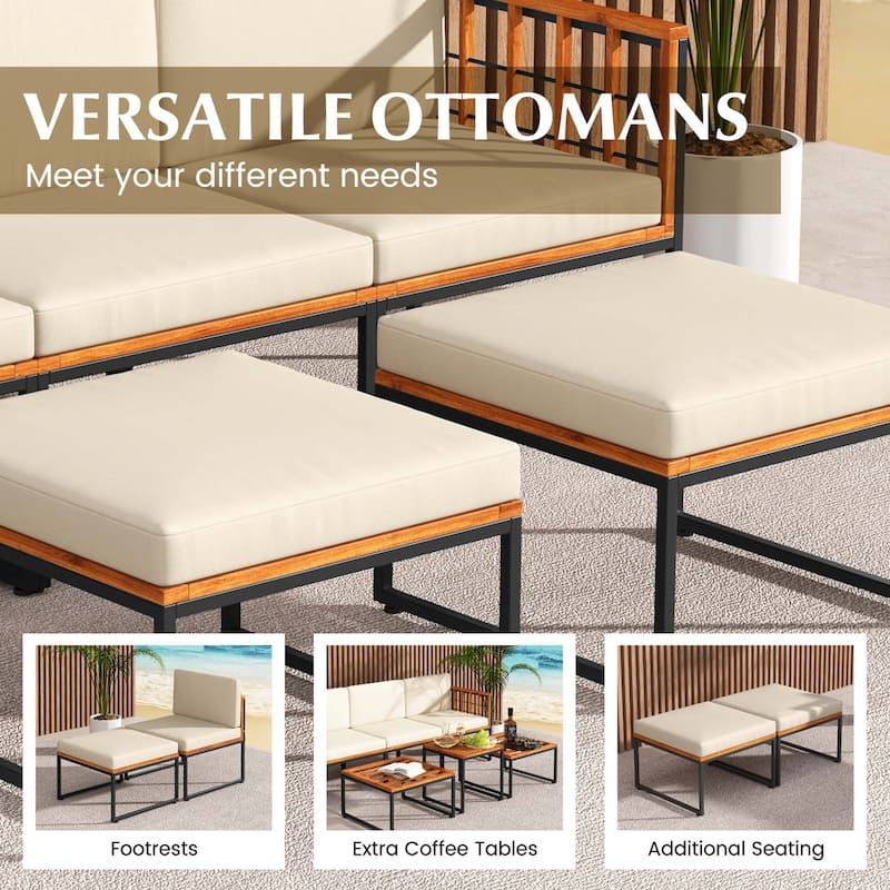 6 PCS Acacia Wood Patio Furniture Set Outdoor Conversation Sofa Set