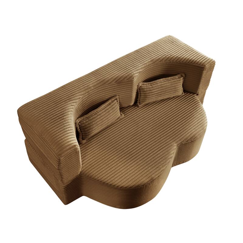 Floor Sofa With 2 Pillows,Convertible Plush Corduroy Foam-Filled Sleeper Sofa Bed,15" Full Size Folding Mattress,Guest Bed