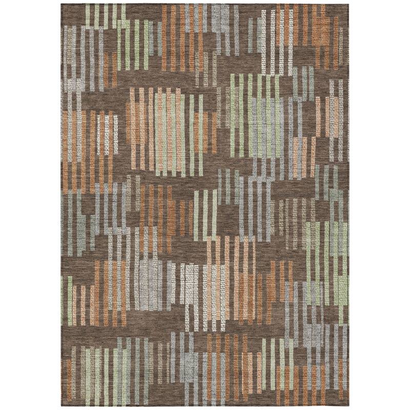 Machine Washable Indoor/ Outdoor Modern Pines Chantille Rug