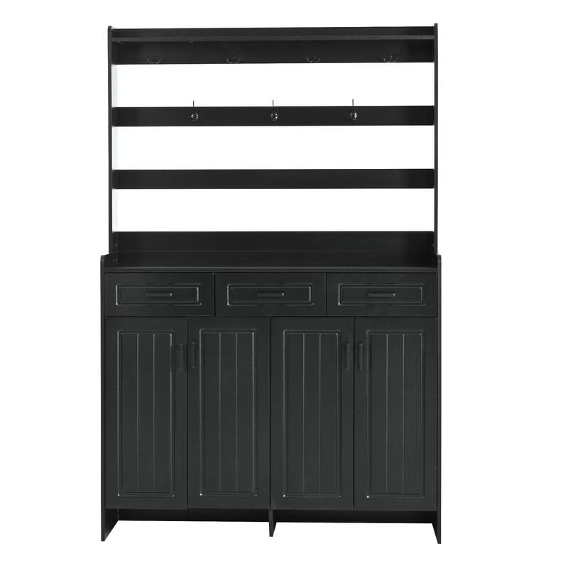 4 Door Shoe Cabinet with Coat Rack, Multi-Functional Shoe Rack with 3 Drawers, 8 Shelves, Entryway Wood Storage Console