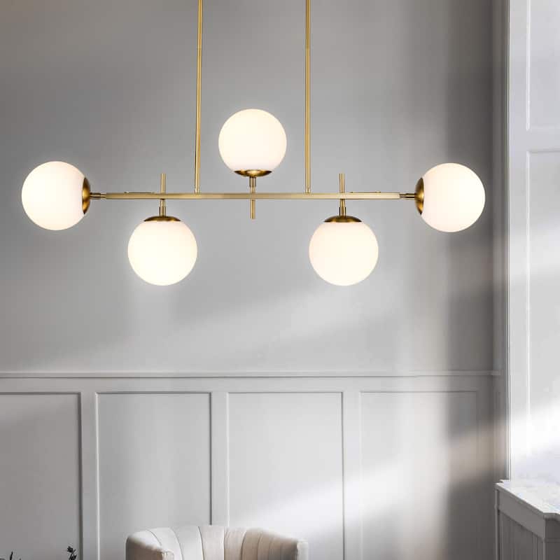 Modern Transitional 5-Light Chandelier Frosted Glass for Dining Room