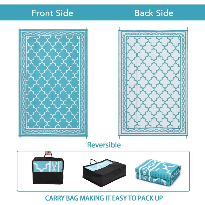 Outdoor Rug Waterproof Reversible Rug Outside Plastic Carpet, Stain & UV Resistant Portable RV Rug