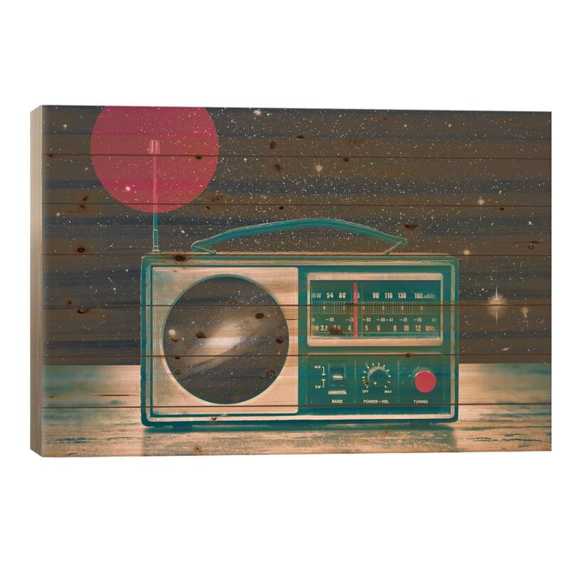 Space Radio Print On Wood by Victor Vercesi - Multi-Color - 26x40x1.5