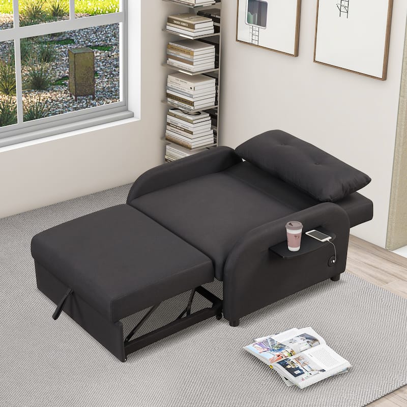 3 in 1 Pull Out Sleeper Sofa, Sofa Bed with Adjustable Backrest, Daybed with USB Charging Port and Wing Table