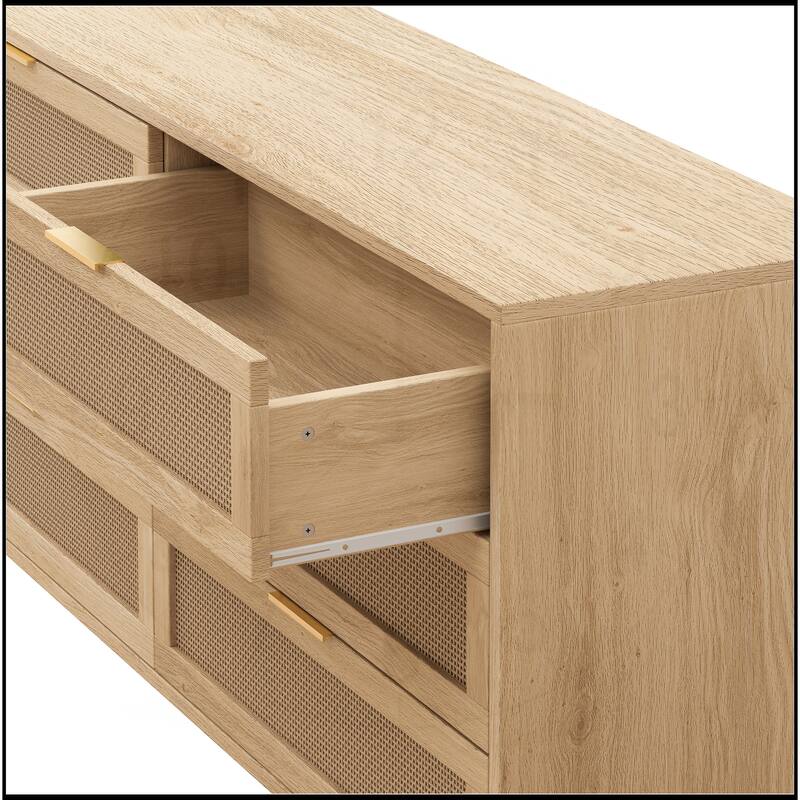 6-Drawers Rattan Storage Cabinet with White Drawer Slides