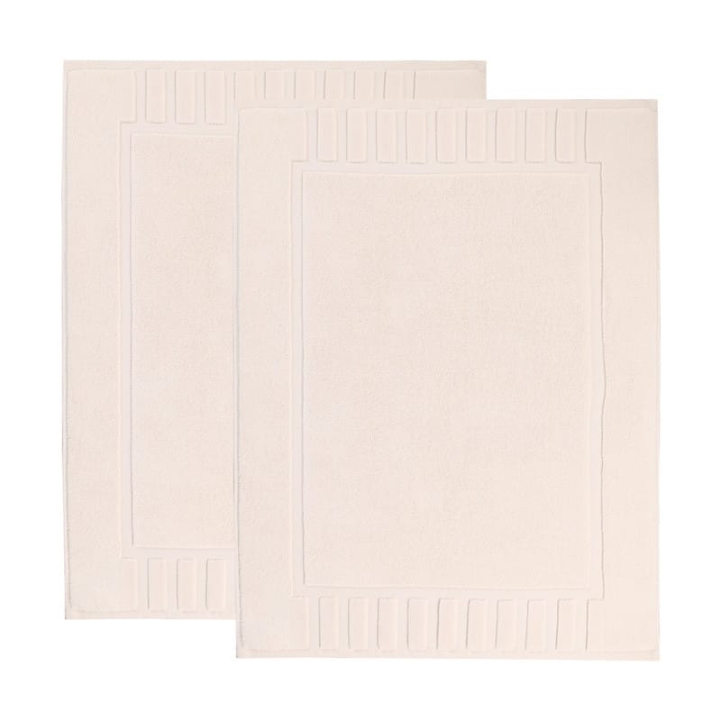 Blue Nile Mills 100% Cotton Solid Modern Geometric Border Absorbent Heavy Washable Bath Mats, Set of 2 - Ivory