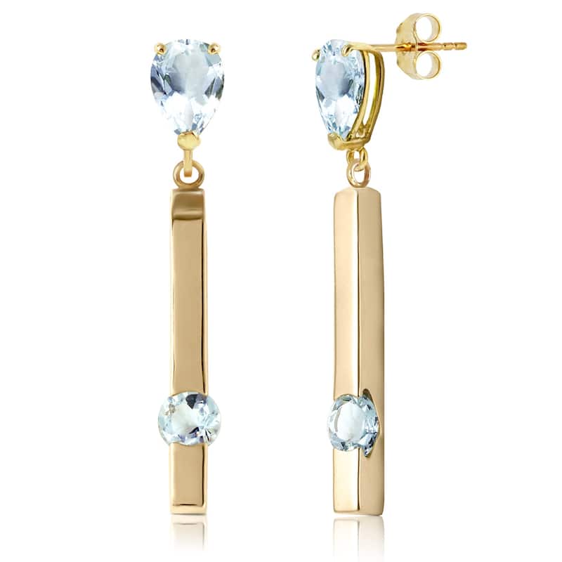 4.25 Carat 14K Solid Gold Drop Bar Earrings Aquamarine Gemstone - Yellow