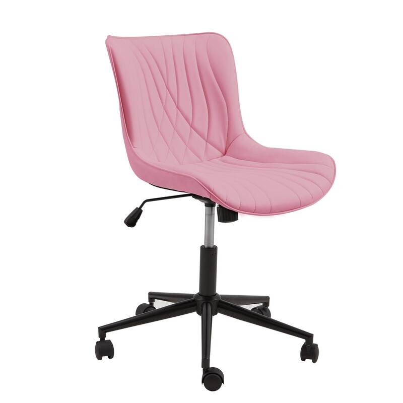 EROMMY Armless Office Chair with Wheels, Adjustable Swivel Modern Faux Leather Vanity Chair with Backrest, Ergonomic Rocking