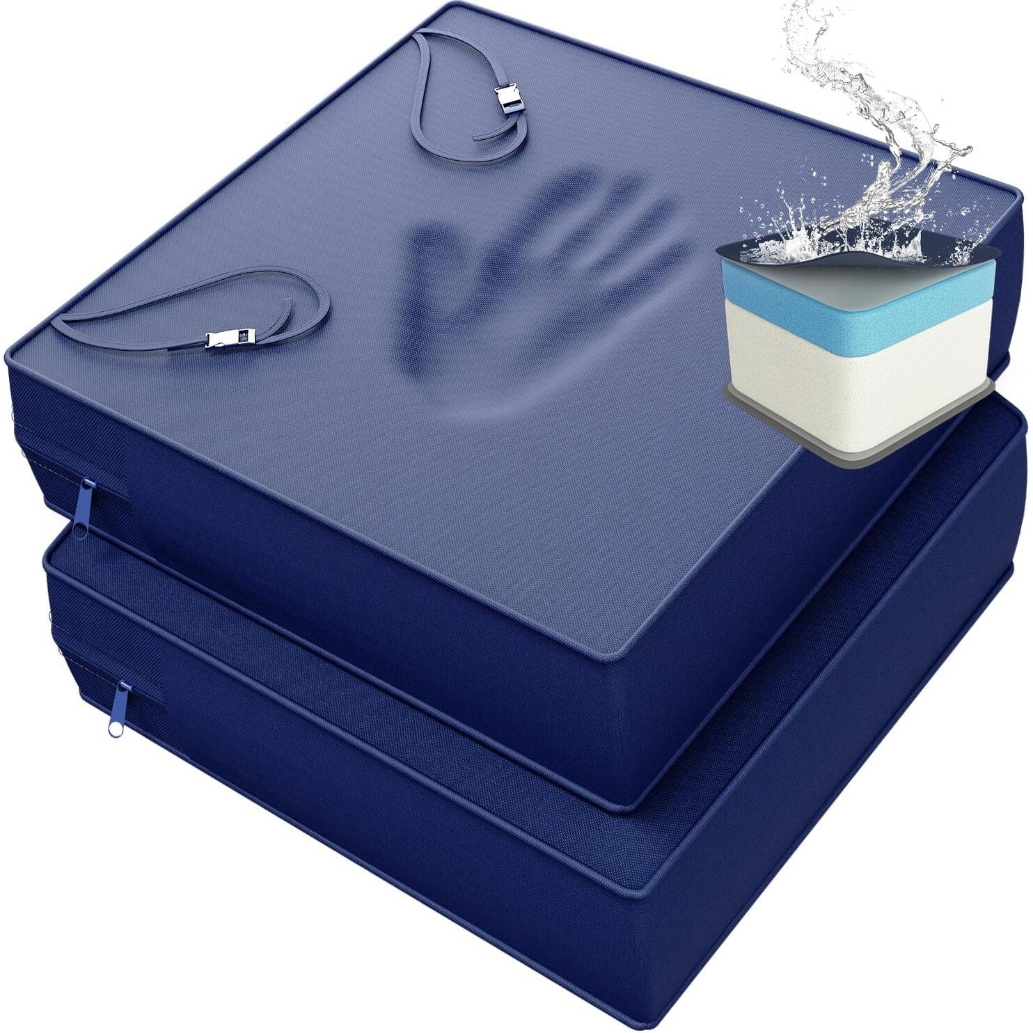 25x25 Memory Foam Outdoor Chair Cushions, Waterproof, Extra Thick, Navy Blue, Set of 2