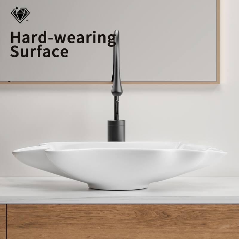GDFStudio - Sebastian Artistic Shell-Shaped Vessel Bathroom Sink with Elegant Above-Counter Ceramic Basin Design