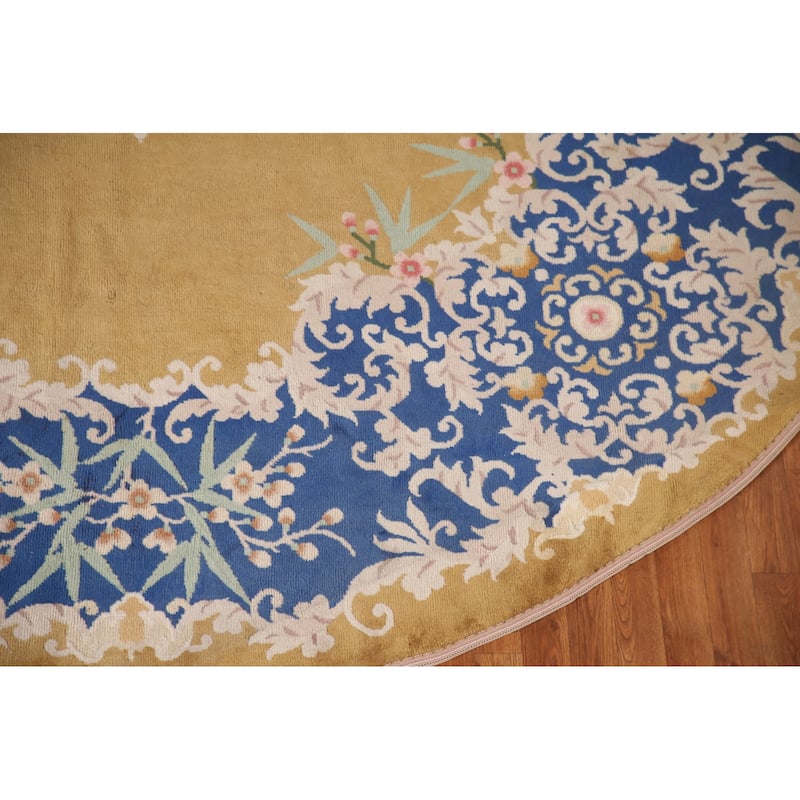 Antique Vegetable Dye Art Deco Chinese Round Rug Handmade Wool Carpet - 10'8"x 10'6"