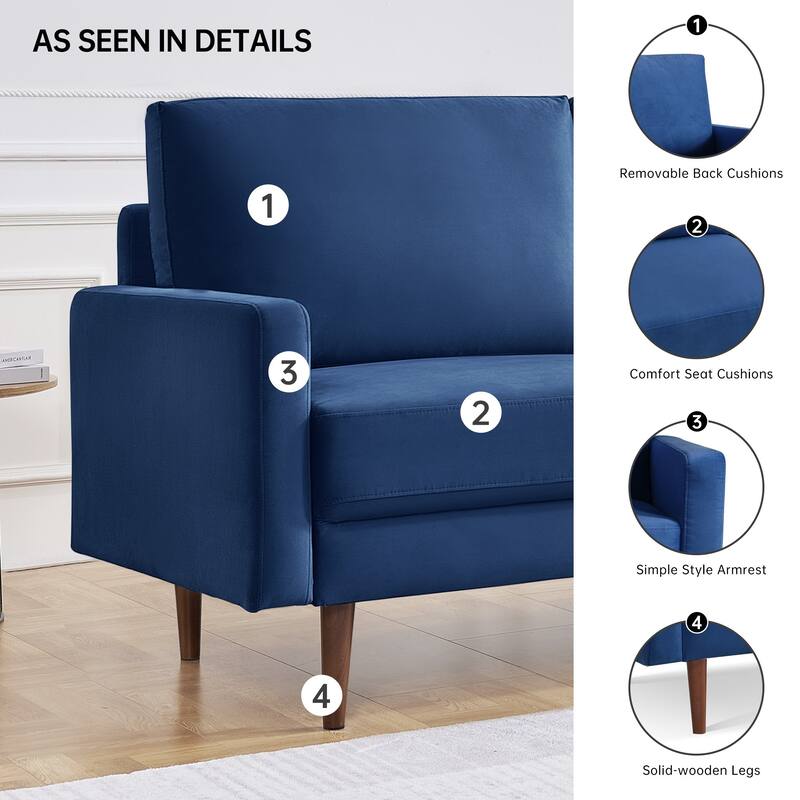 57 Inch Wide Upholstered Loveseat with Square Arms - N/A
