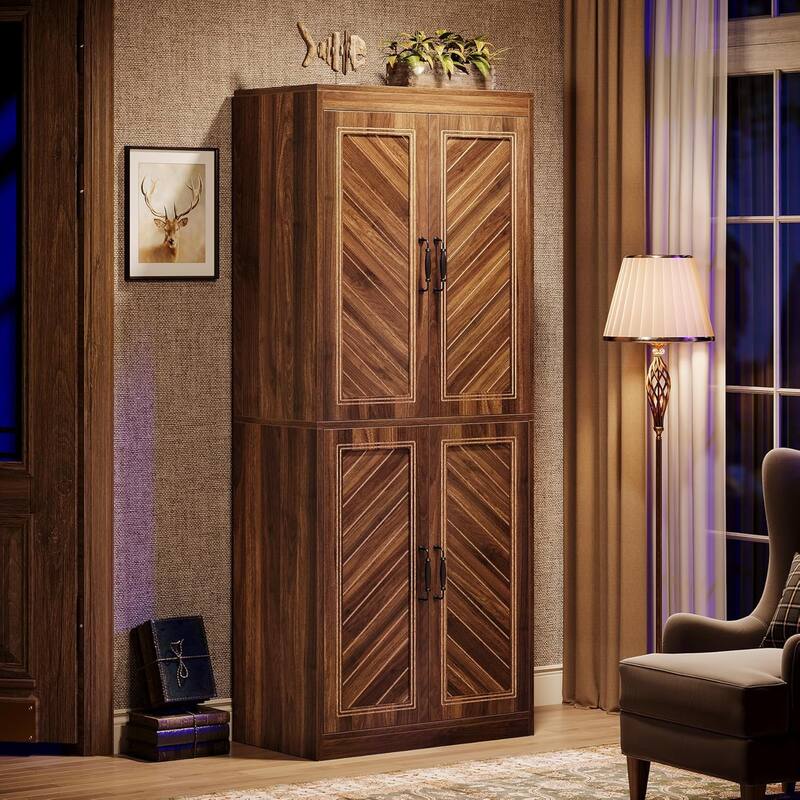 Tall Farmhouse Pantry Storage Cabinet for Kitchen, Dining Room, Living Room, Brown
