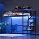 preview thumbnail 10 of 8, Twin Black Metal Loft Bed with Desk,Charging Station,LED Light,Heavy Duty,Staircase,Storage Shelves