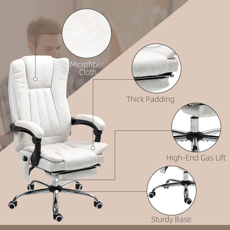 Massage Office Chair, Reclining Computer Chair with Adjustable Height and Footrest, White