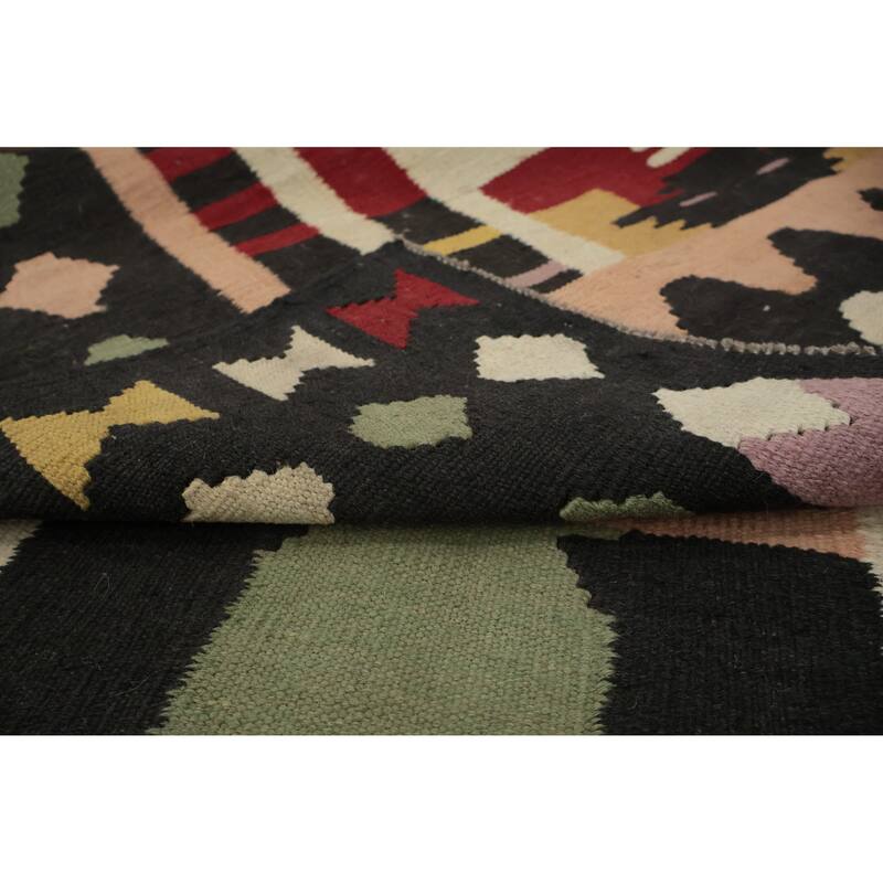 Hand Woven Oriental 100% Wool Carpet Southwestern Tribal Multi-Colored Kilim Runner Rug - 12' 1'' X 4' 1''