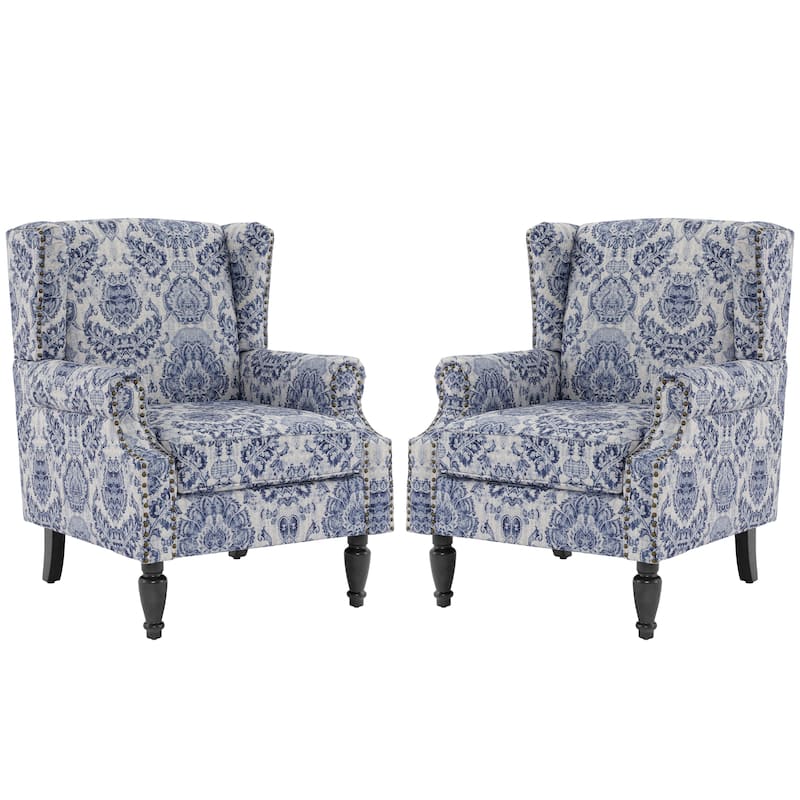 Upholstered Nailhead Trim Armchair Wingback Accent Chairs Set of 2
