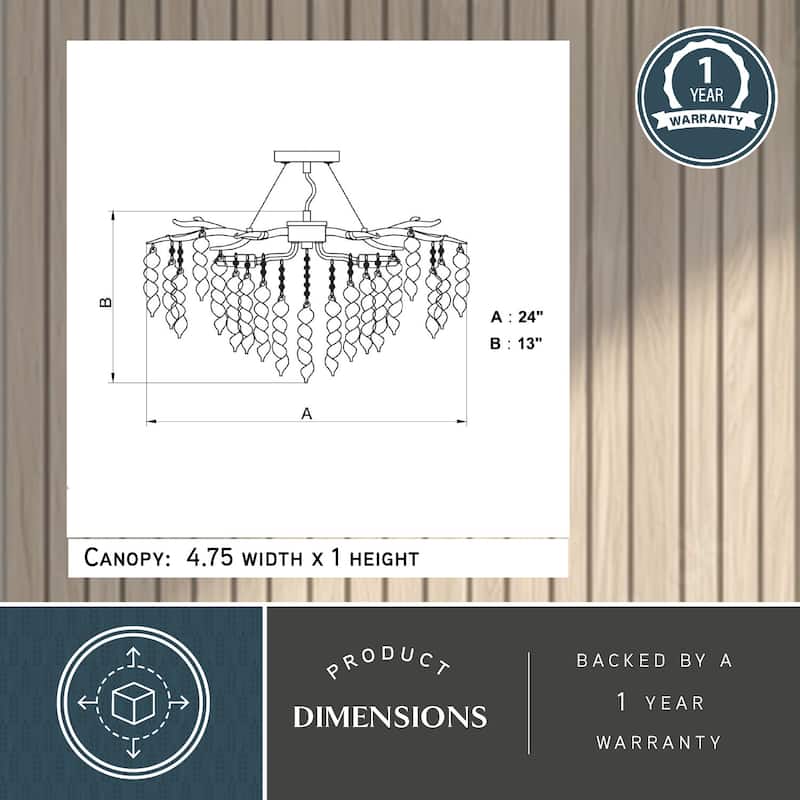 Rainier 24-in W Crystal Silver Waterfall Semi Flush Mount Ceiling Light - 24-in W x 13-in H x 24-in D