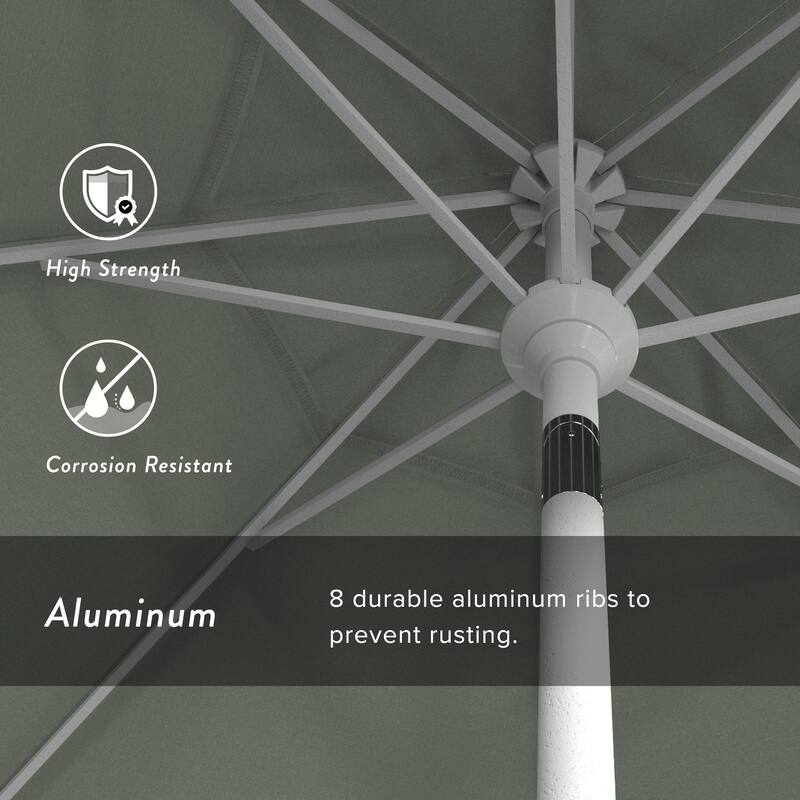 California Umbrella 9' Round Crank Lift Push Button Tilt White Aluminum Patio Umbrella Sunbrella