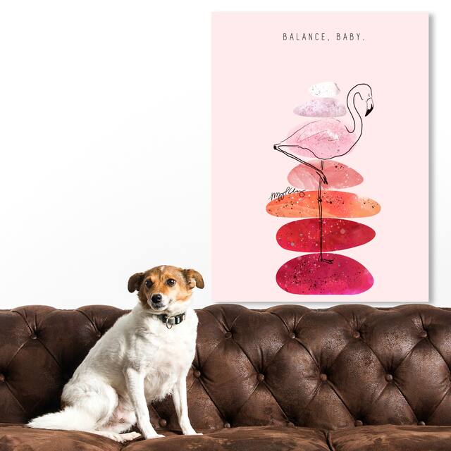 Oliver Gal 'Maggie P Chang - Flamingo and Stacked Stones' Animals Wall Art Canvas Print - Pink, Red - 20 x 24