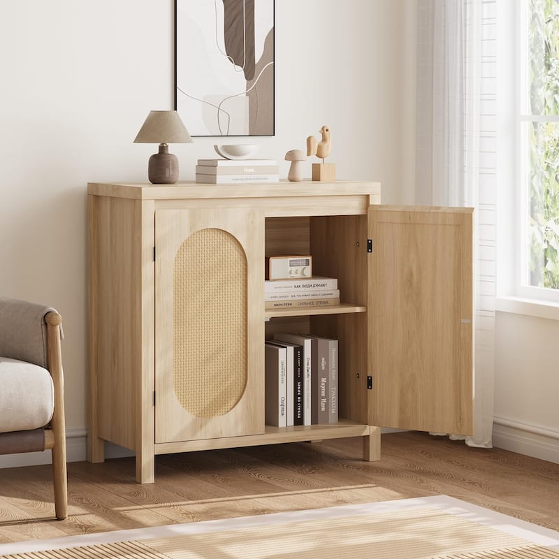 Sideboard Cabinet, 30.1INCH Buffets & Sideboard with Rattan Door