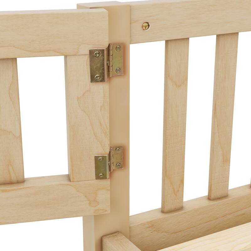 Pine Wood Floor Bed with Safety Guardrails and Door for Kids, Boys, Girls, Bedroom