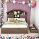 preview thumbnail 1 of 16, Full Size Wood Platform Bed with House-Shaped Storage Headboard and 2 Drawers, Walnut Finish Walnut