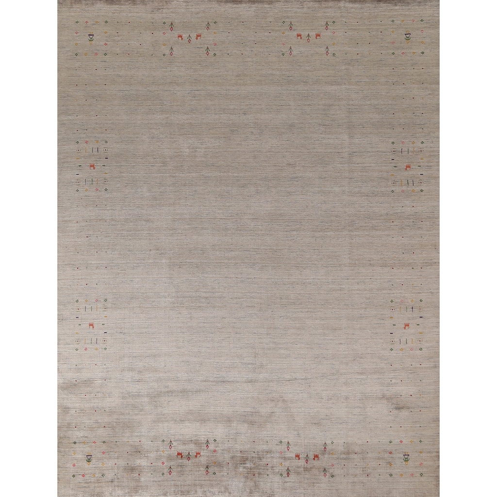 Beige Gabbeh Indian Area Rug Handmade Wool Carpet - 8'3"x 9'8"
