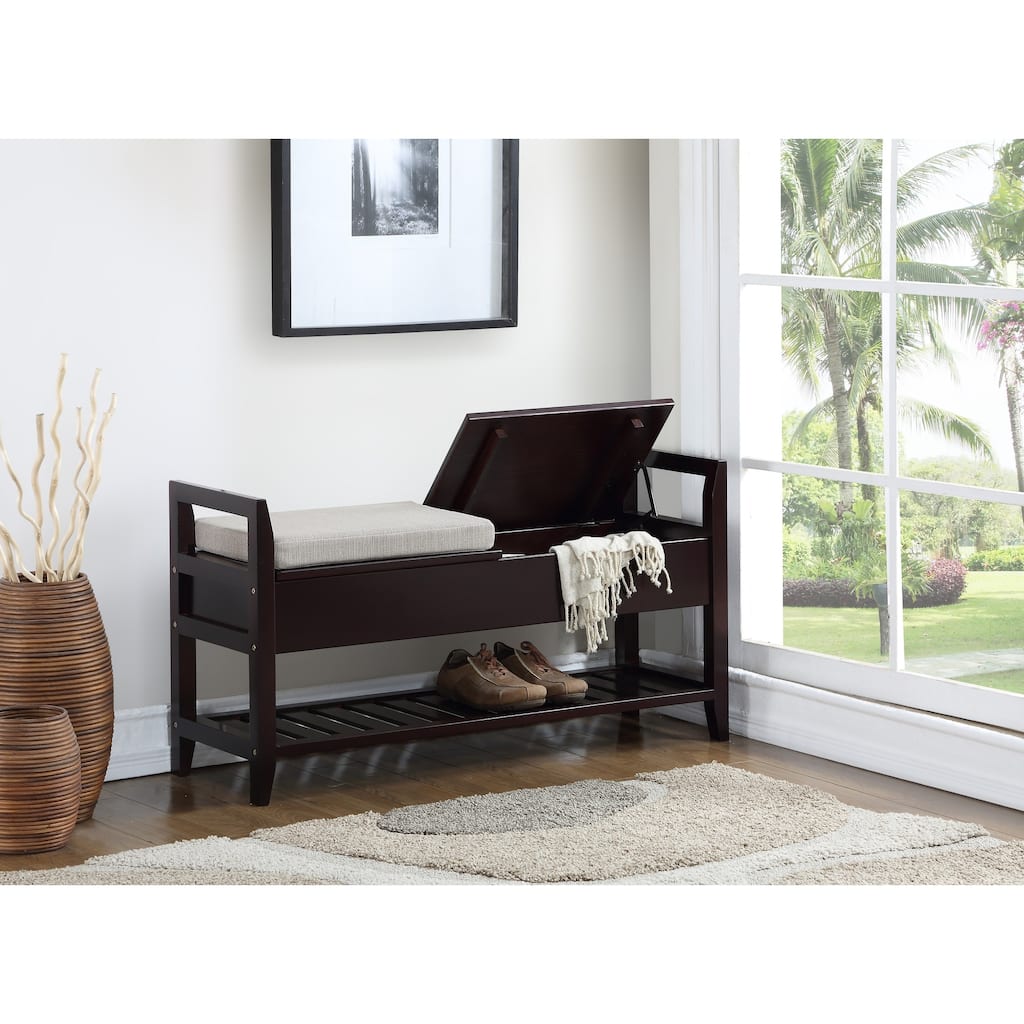 Indoor Bench Decorative Bench with Wooden Frame, Hallway Bench Storage Bench with Flapping Lid and Open Shelf