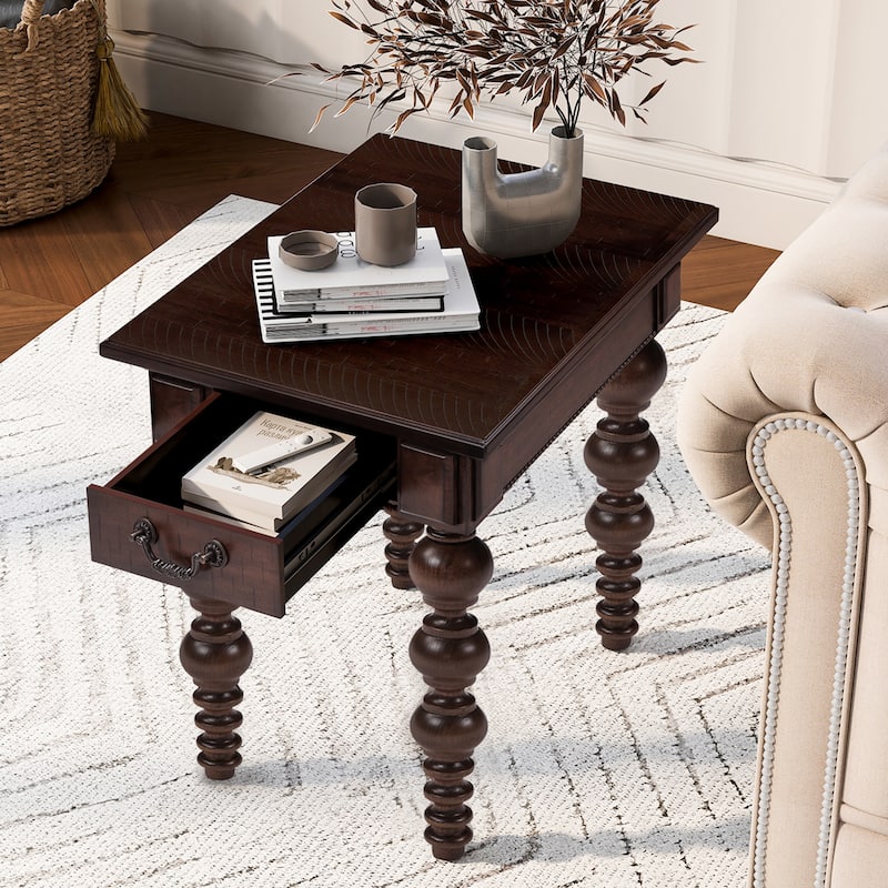 Narrow Sofa Side Table Accent Table Solid Wood End Table with Drawer