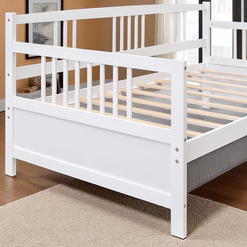 Modern Twin Size Solid Wood Daybed with 3-Sided Rail, Vintage Style Frame with Slats, Multifunctional Sofa Bed