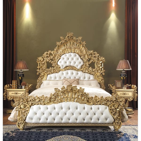 slide 2 of 9, Heverford White and Gold Eastern King Scrolled Floral Bed