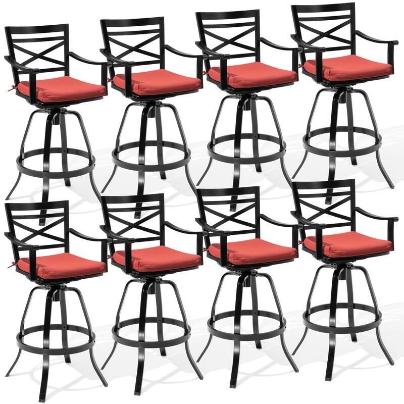 Outdoor Patio Cast Aluminum Swivel Bar Stools with Sunbrella Cushion - Red - 8PC