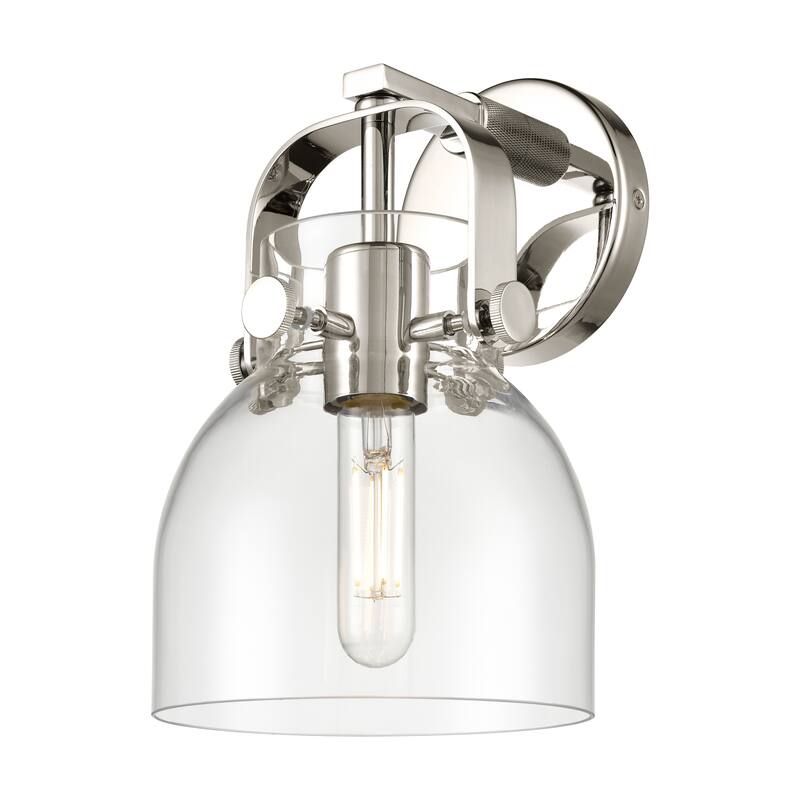 Innovations Lighting Pilaster II Bell - 1 Light 7" Wall-Mounted Sconce - Clear/Polished Nickel
