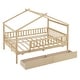 preview thumbnail 5 of 40, Full Size Wooden House Bed with Two Drawers and Roof for Kids, Boys and Girls, Bedroom