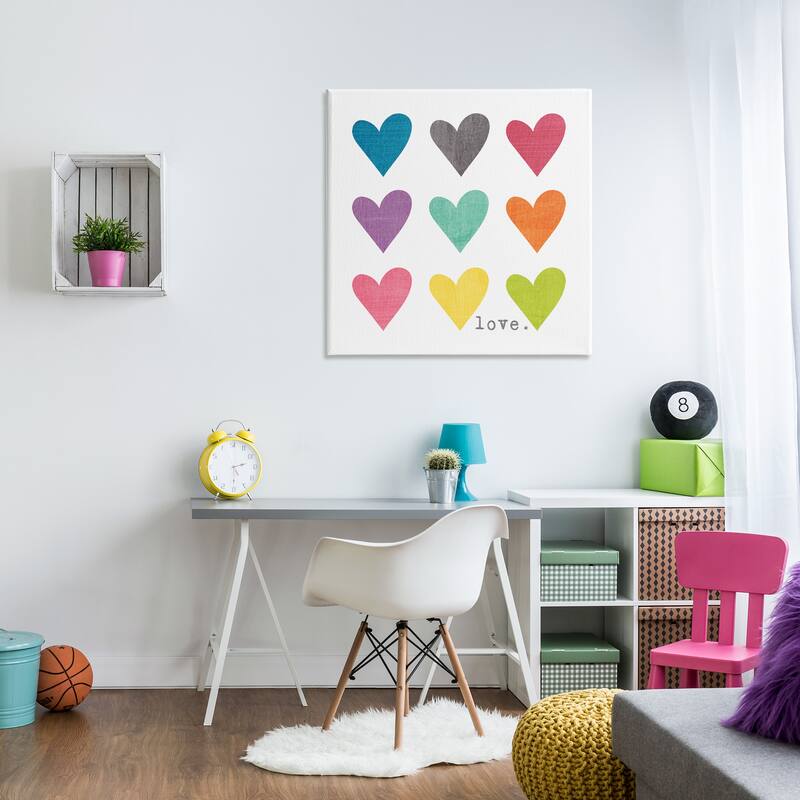 Stupell Watercolor Cute Hearts Love Stretched Canvas Wall Art, 17 x 1.5 x 17, Made in USA - Multi-color
