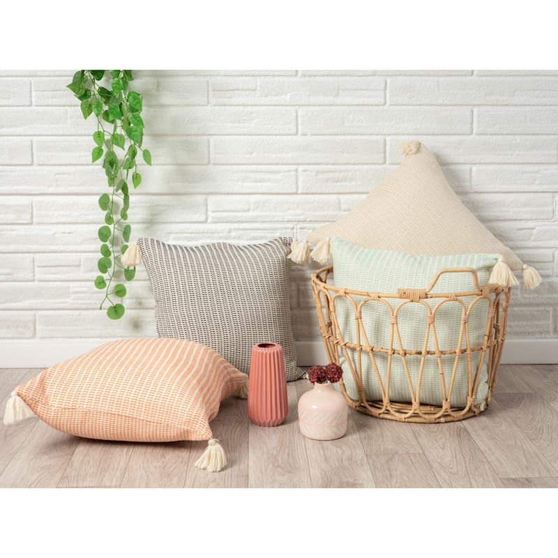 Transitional Stripes Power-Loomed Cotton Throw Pillow Cover - 18" - Turquoise Blue