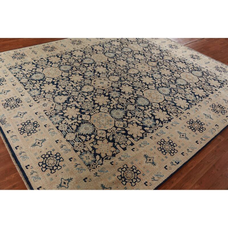 Hand Knotted Oriental 100% Wool Carpet Traditional All-Over Navy Blue & Blues Ziegler Area Rug - 9' 9'' X 8' 3''