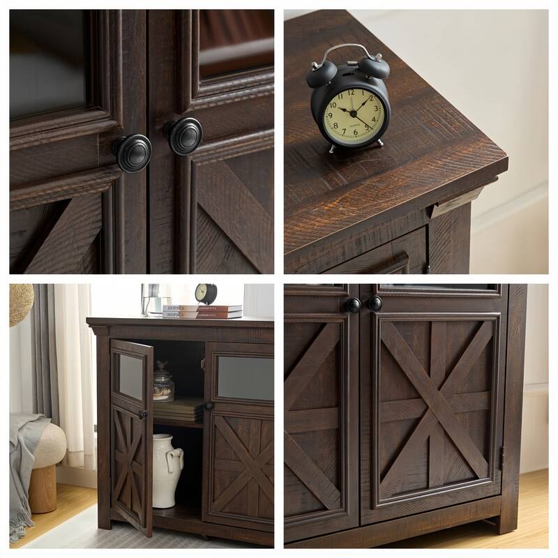 Farmhouse Style 2 Doors Large Buffet Sideboard Cabinet, Barn Design Storage Cabinet for Dining Room, Living Room - Espresso
