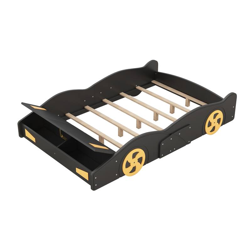 Full Pine Race Car Bed with Wheels & Storage