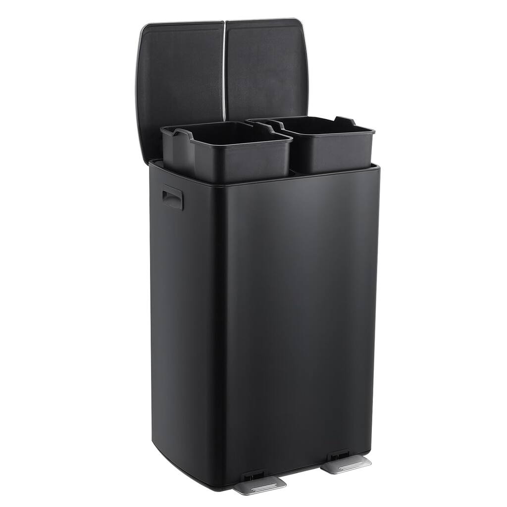 16-Gallon Dual Compartment Kitchen Recycling Station with Soft-Close Lids and Removable Buckets Black