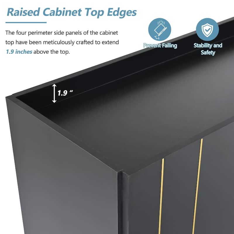 62.9" TV Stand Cabinet with 5 Metal Legs, 4 Adjustable Shelves and Gold Lines Doors for TVs Up to 70"