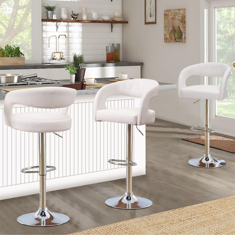VECELO Set of 2 Rounded Mid-Back Swivel Bar Stools with Adjustable Height 360° Rotation 16" Base with Footrest