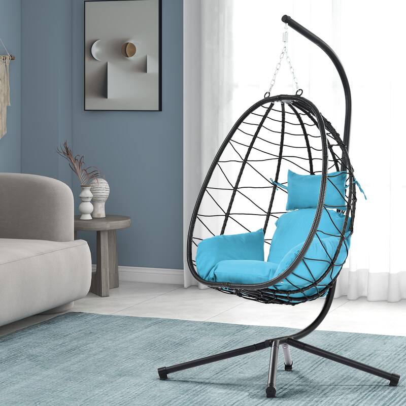 Wicker Hanging Egg Chair with Stand for Home Balcony - 77