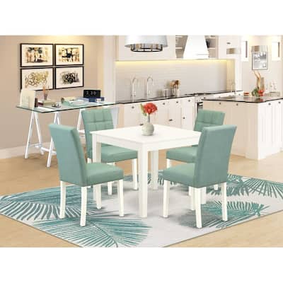 HomeStock 5-Piece Linen White Finish Solid Wood Top - Square Dining Room Set - Seats 4