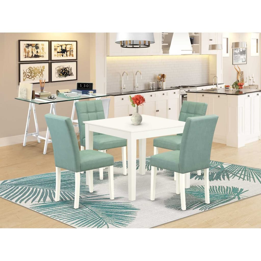 HomeStock 5-Piece Linen White Finish Solid Wood Top - Square Dining Room Set - Seats 4