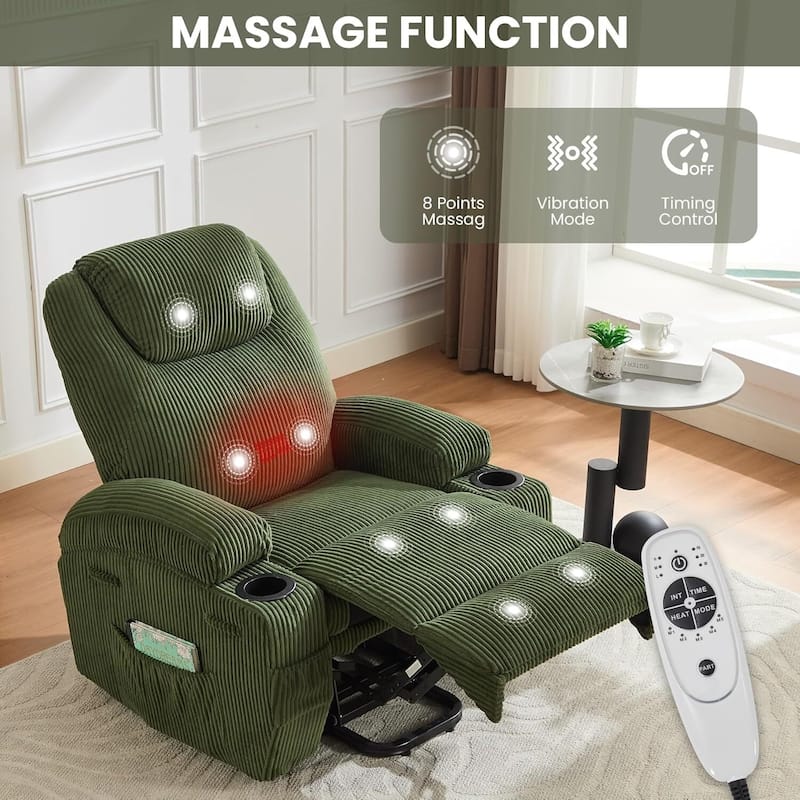 Electric Power Lift Recliner Sofa Chair with Massage, Heat & 155° Recline