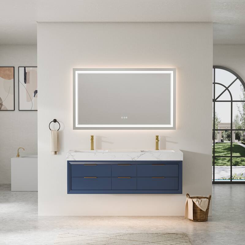 60" Wall-Mount Double Vanity with LED Light. - 60 inch