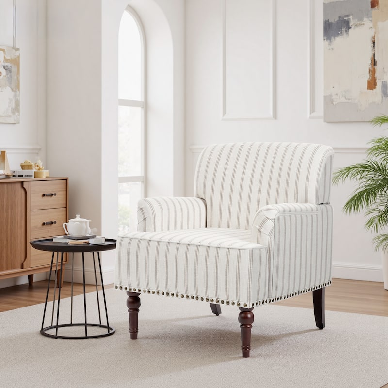 Linen Accent Chairs Nailhead Trim Armchairs with Wooden Legs