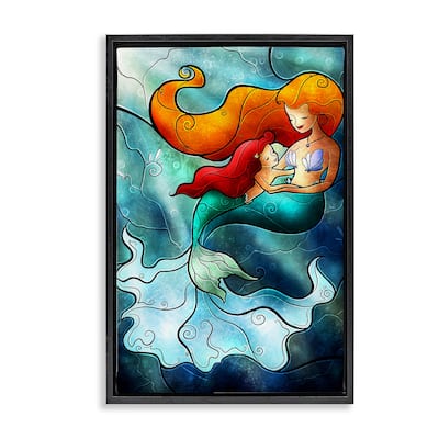 Stupell Mermaid & Child Stained Glass Style Framed Floater Canvas Wall Art Design By Mandie Manzano